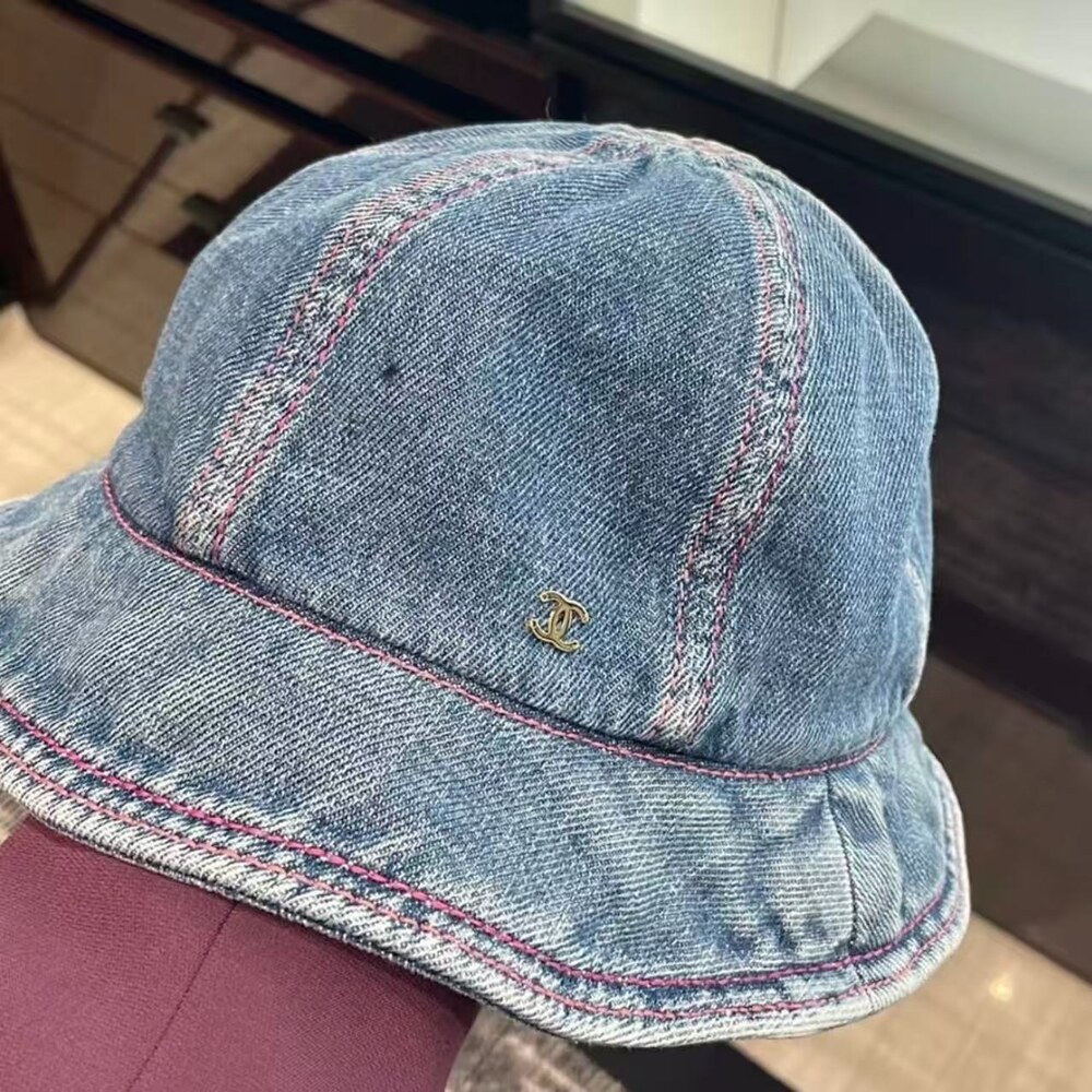 Chanel Denim Bucket Hat with CC Logo - Gem